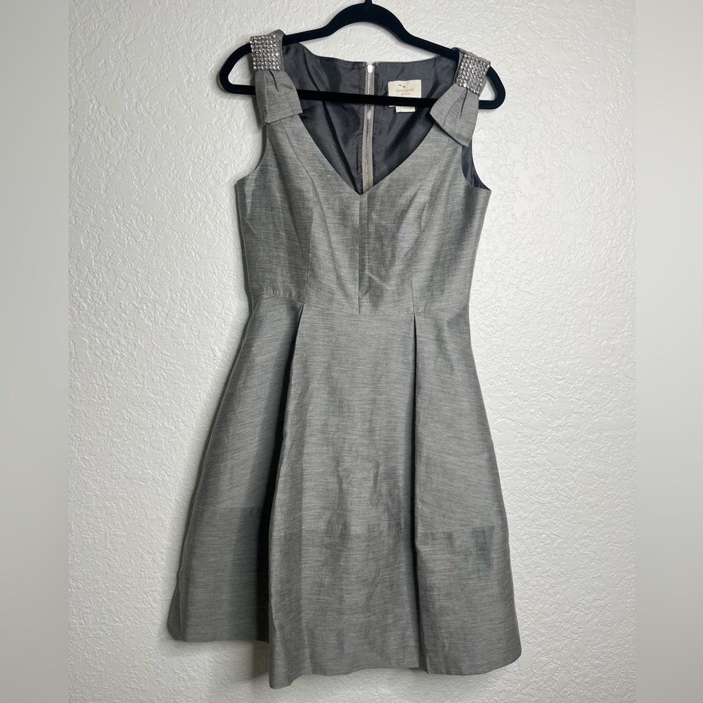 Kate Spade Silk Cotton Blend Crystal Embellished Bow Dress Sz 6